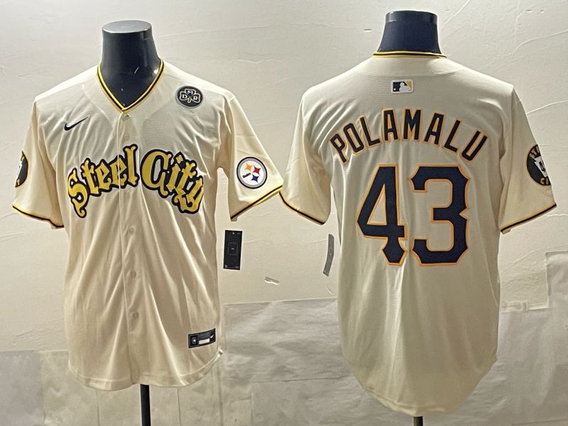 Men 2025 Nike Pittsburgh Steelers #43 Polamalu Cream Limited NFL Jersey style 04